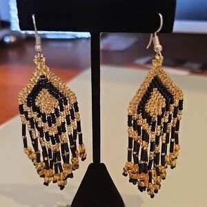 Elegant Black and Gold Beaded Earrings